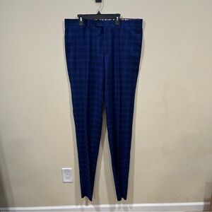 NWT English Arrogant Laundry Mens Blue Plaid Dress Pants Pleated Unhemmed size35